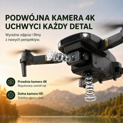 SKYCAM PRO™ | Dron 4K z podwójną kamerą, automatycznym startem i transmisją na żywo do telefonu. (Tylko dziś: etui + 3 baterie GRATIS)