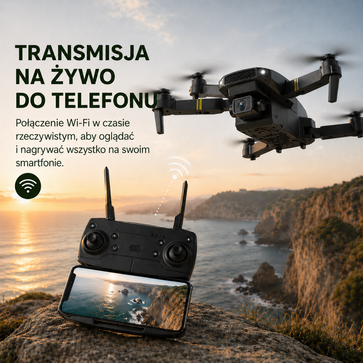 SKYCAM PRO™ | Dron 4K z podwójną kamerą, automatycznym startem i transmisją na żywo do telefonu. (Tylko dziś: etui + 3 baterie GRATIS)