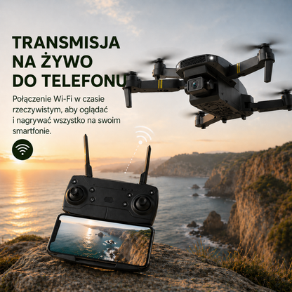 SKYCAM PRO™ | Dron 4K z podwójną kamerą, automatycznym startem i transmisją na żywo do telefonu. (Tylko dziś: etui + 3 baterie GRATIS)